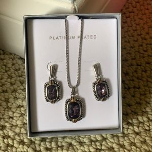Silver Purple Stone Necklace & Earrings SET.